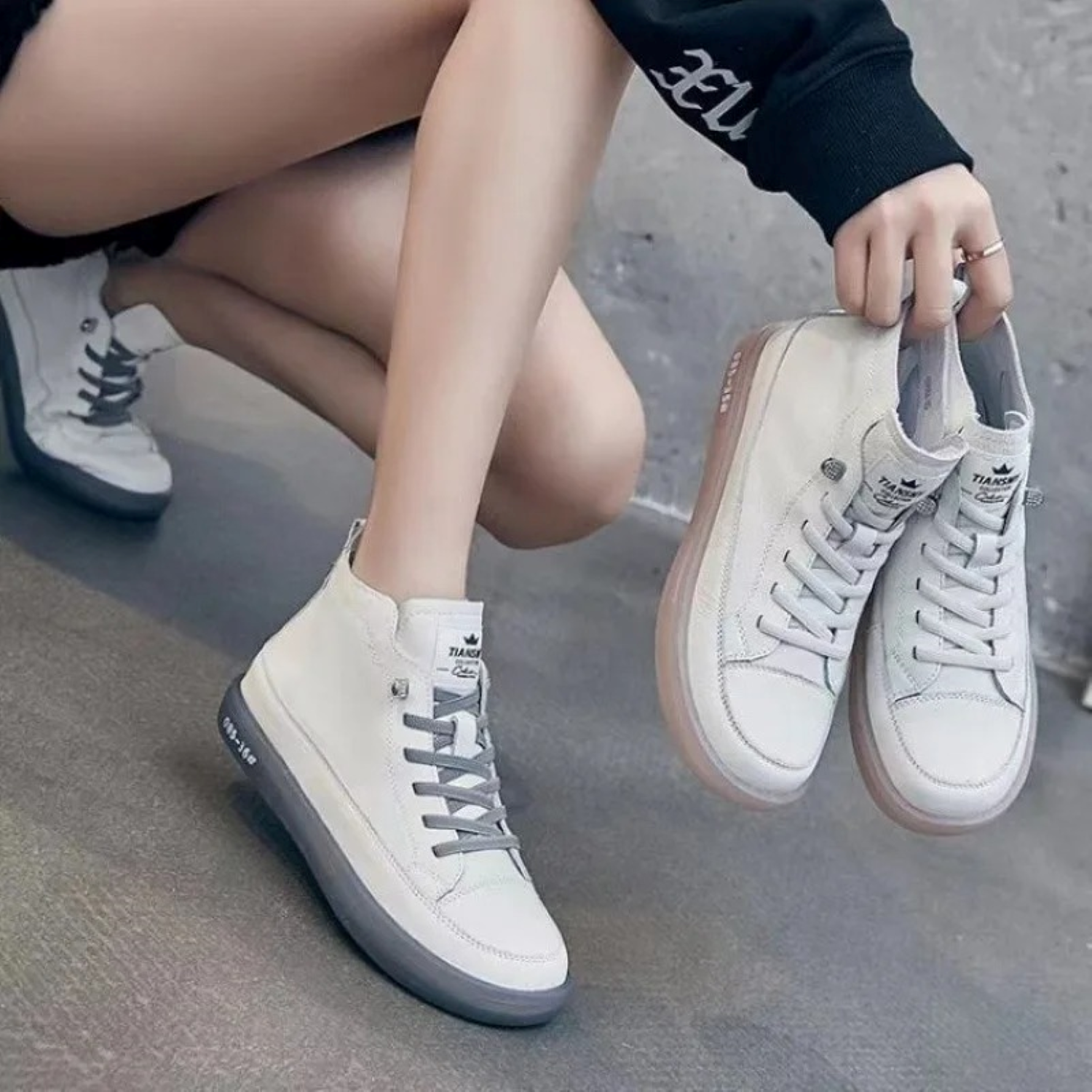 Willow -  Zacht Leren Antislip Lichtgewicht Dames Hoge Sneakers