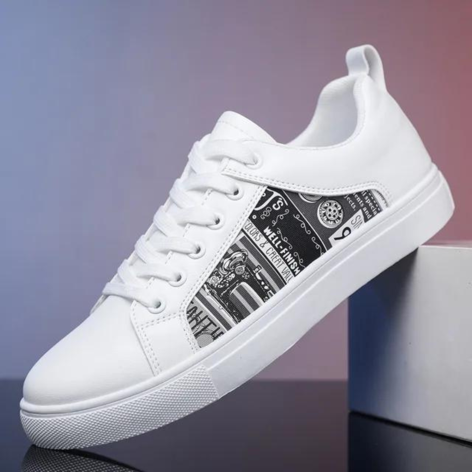 Billy - Grafisch Patch Wit Leren Heren Sneakers