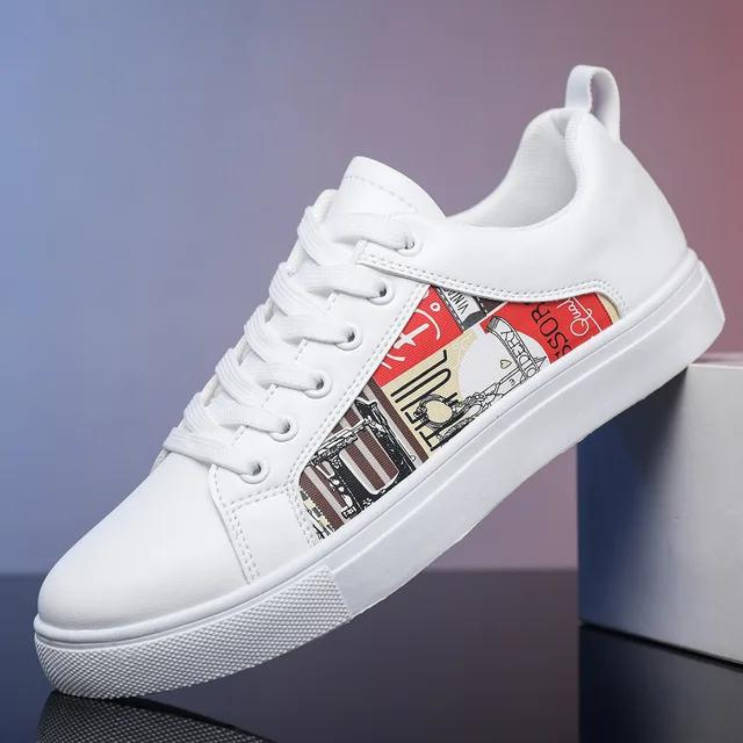 Billy - Grafisch Patch Wit Leren Heren Sneakers