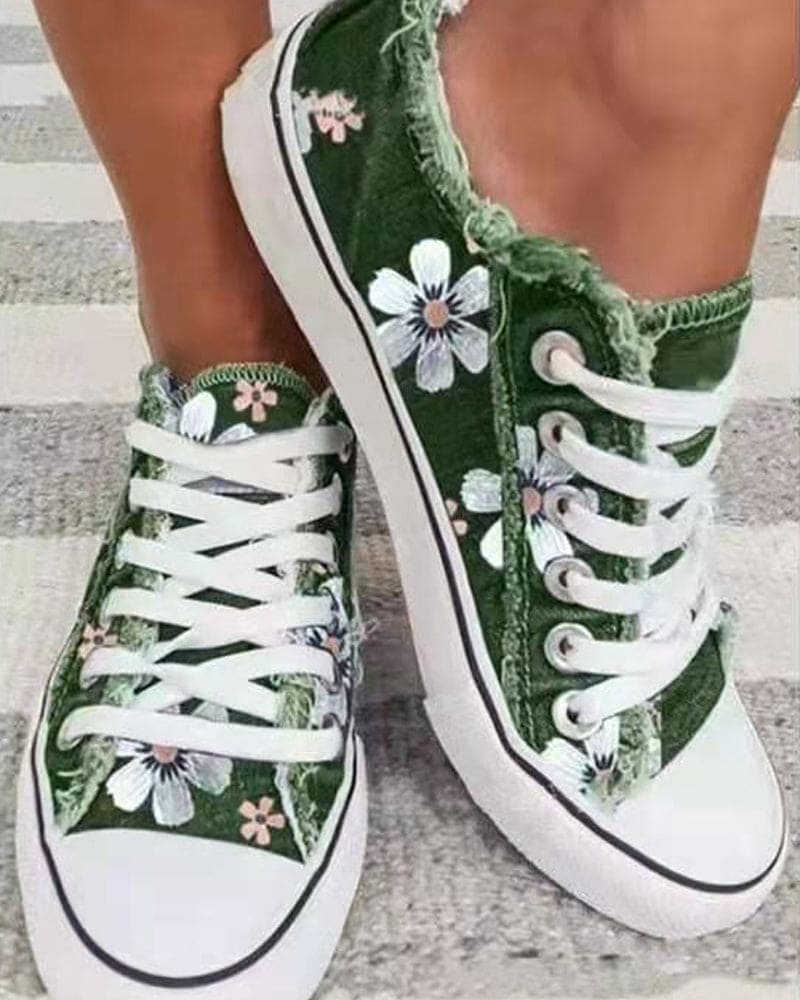 Annette - Denim Sneakers Met Bloemen