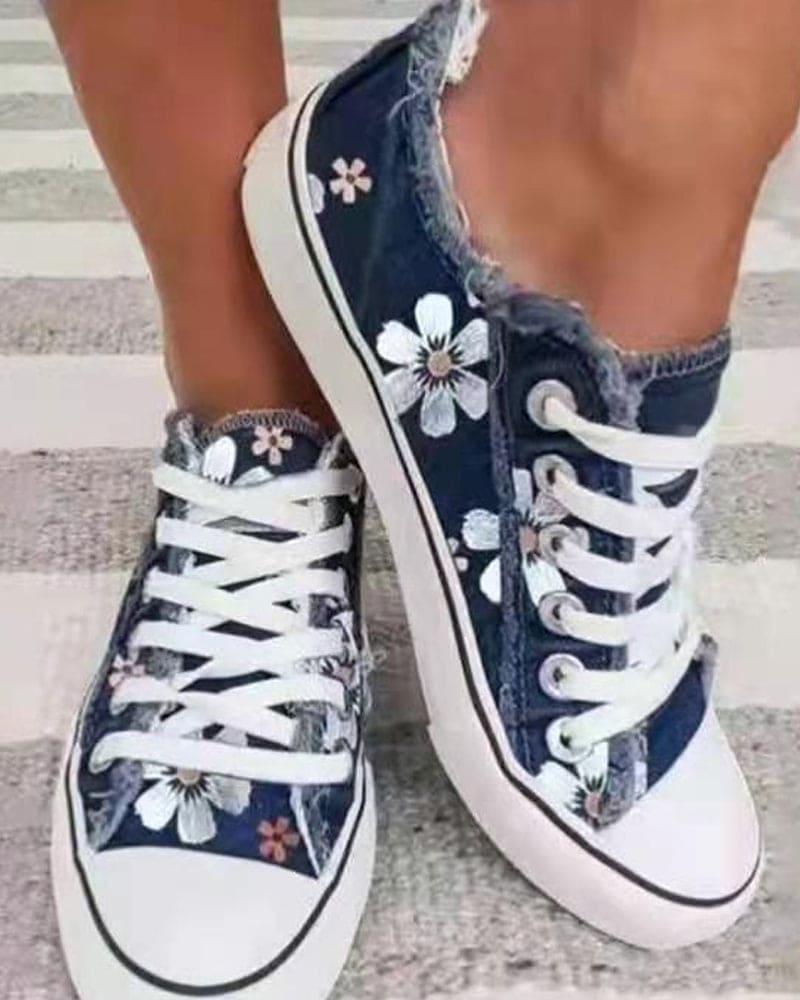 Annette - Denim Sneakers Met Bloemen