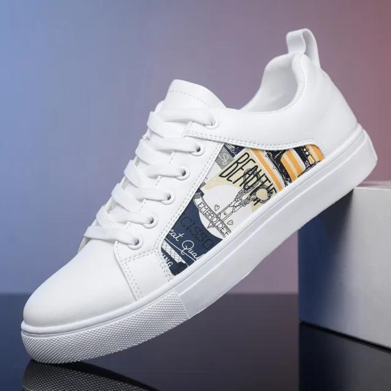 Billy - Grafisch Patch Wit Leren Heren Sneakers