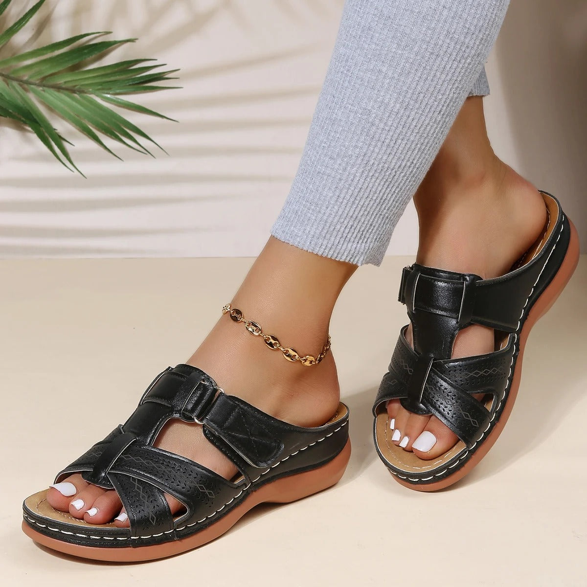 Whitney - Orthopedische Leren Dames Sandalen Met Open Teen