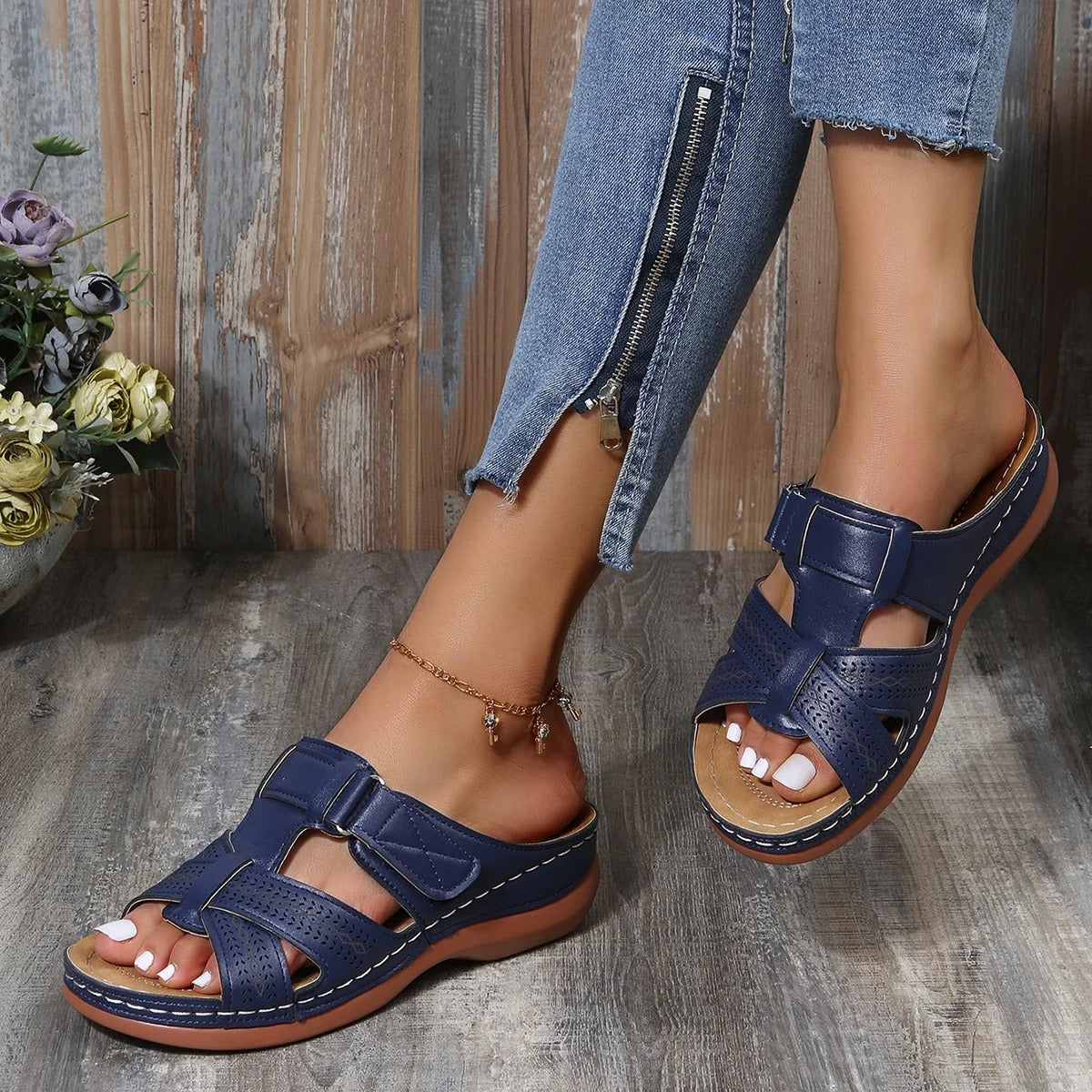 Whitney - Orthopedische Leren Dames Sandalen Met Open Teen