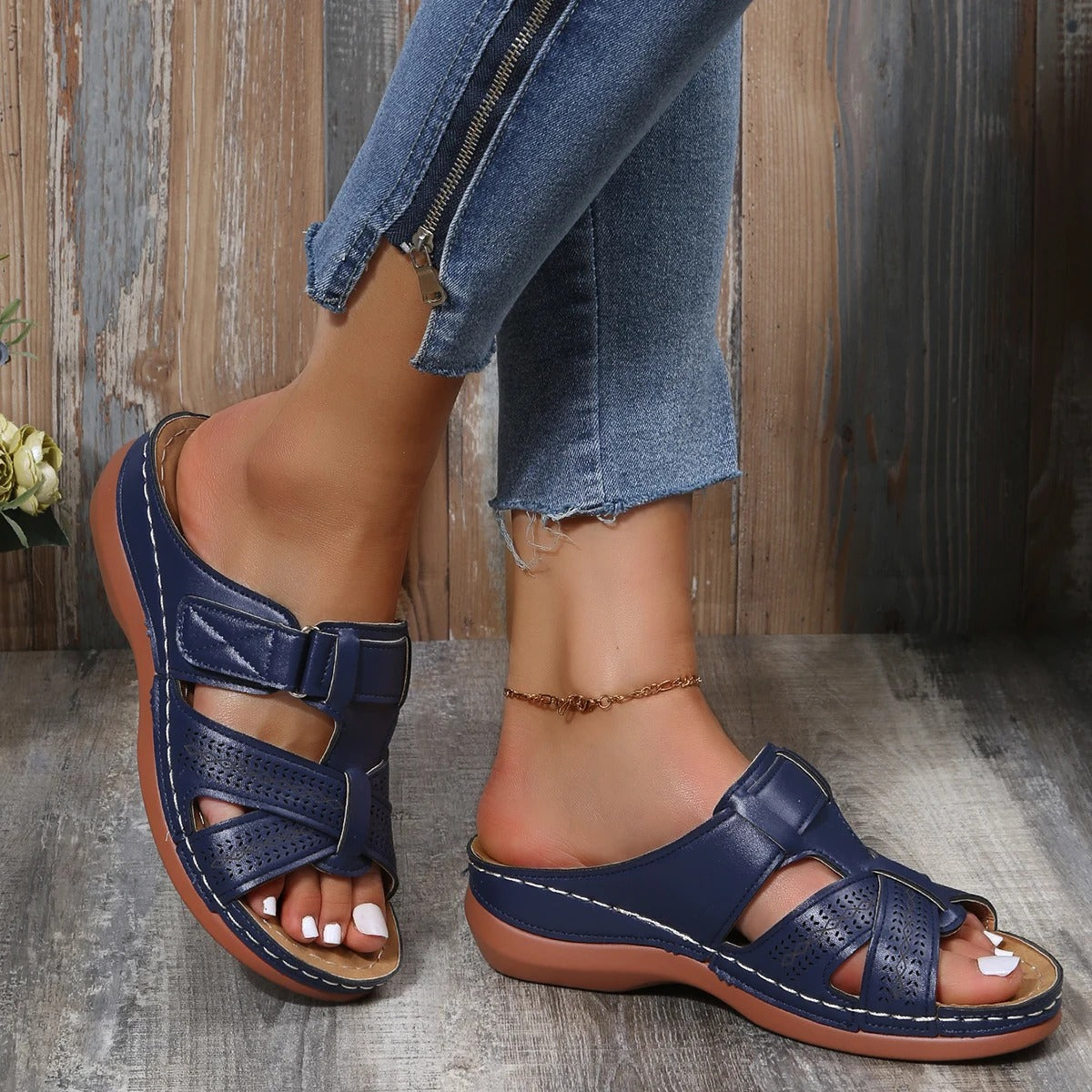 Whitney - Orthopedische Leren Dames Sandalen Met Open Teen