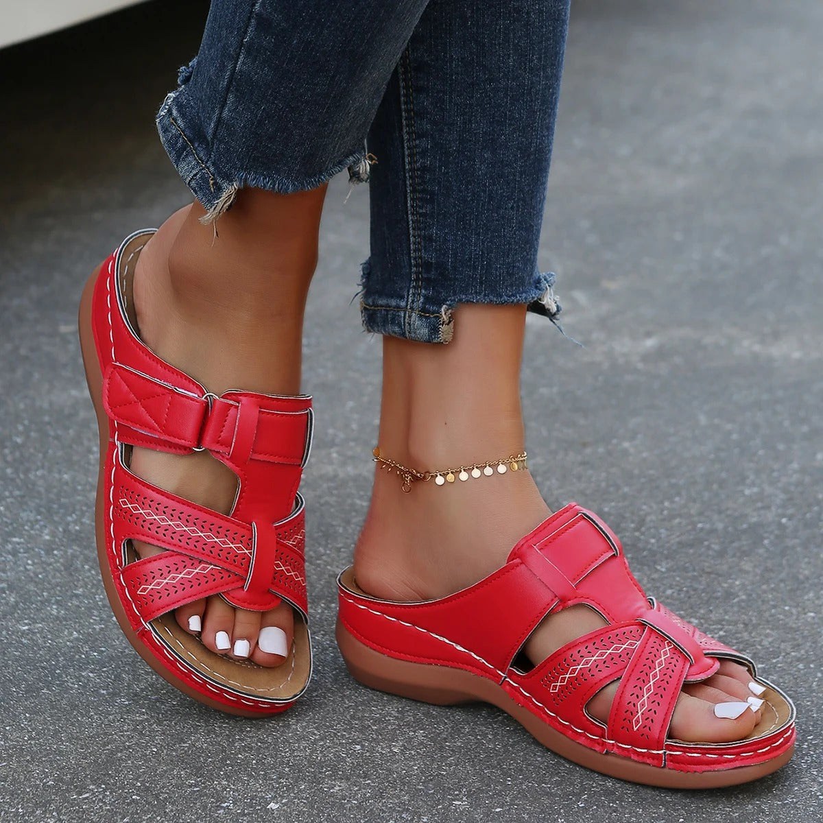 Whitney - Orthopedische Leren Dames Sandalen Met Open Teen